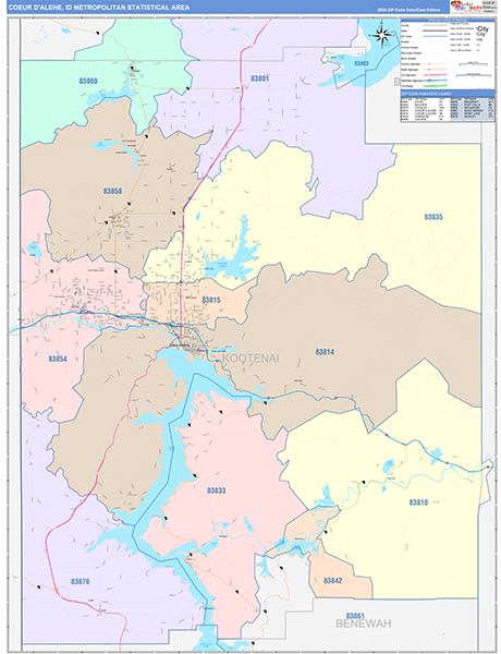 Coeur d'Alene Metro Area Wall Map